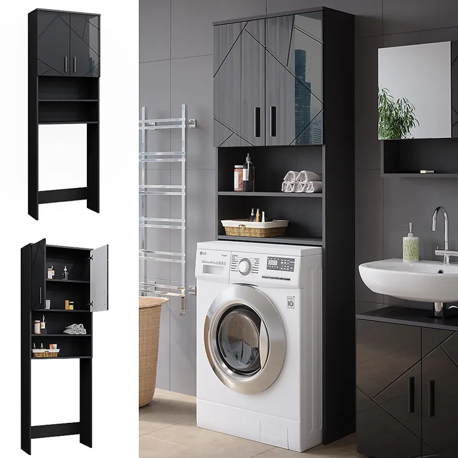 Vicco Armoire pour machine à laver Anthracite Haute brillance 64x190.5cm* Meuble Wc