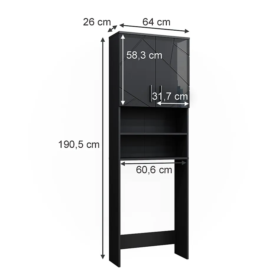 Vicco Armoire pour machine à laver Anthracite Haute brillance 64x190.5cm* Meuble Wc