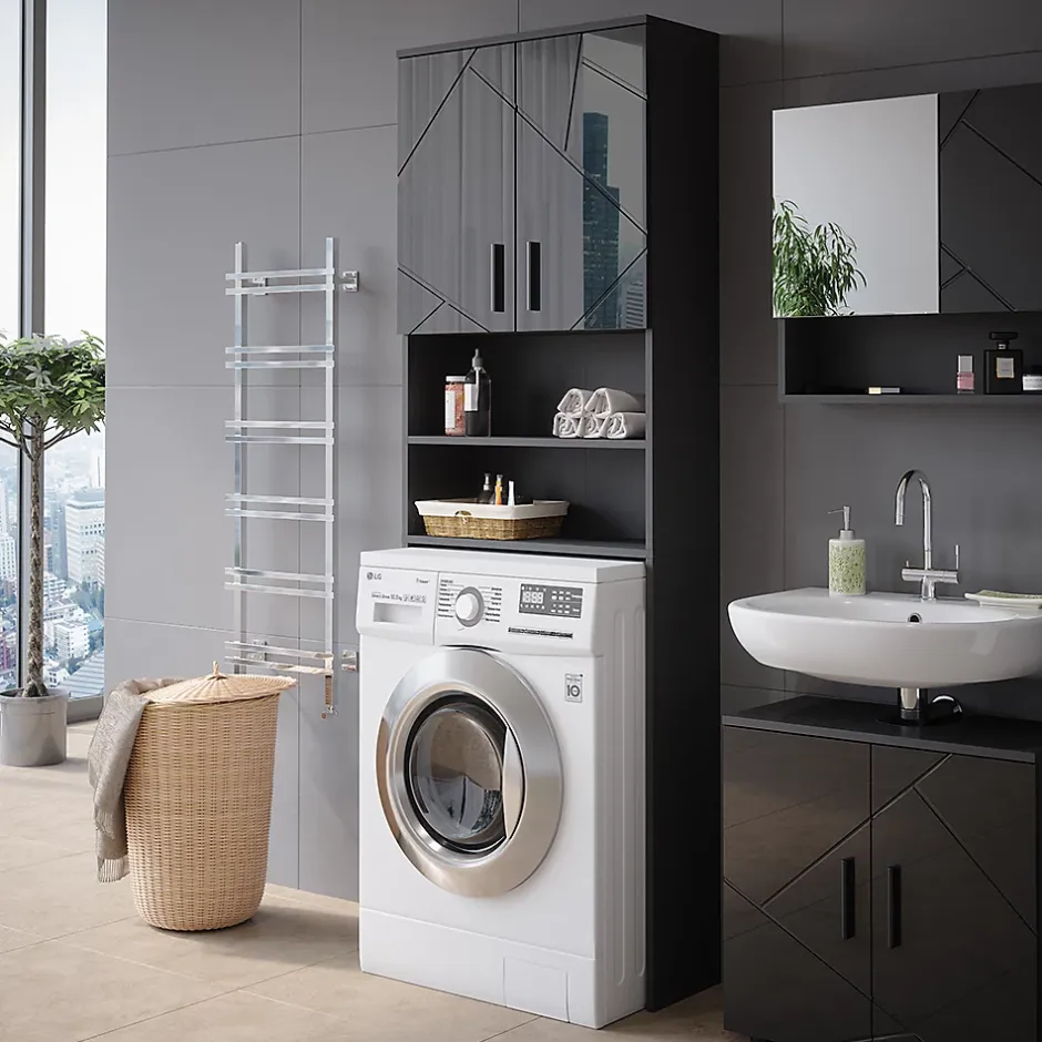 Vicco Armoire pour machine à laver Anthracite Haute brillance 64x190.5cm* Meuble Wc