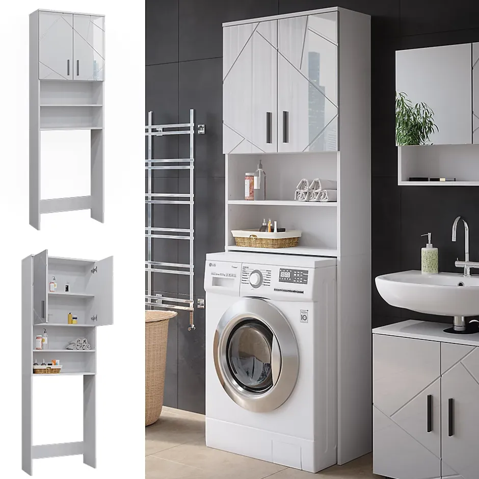 Vicco Armoire pour machine à laver Blanc Haute brillance 64x190.5cm* Meuble Wc