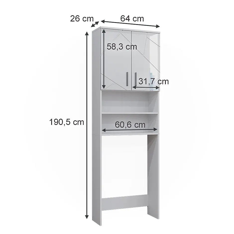 Vicco Armoire pour machine à laver Blanc Haute brillance 64x190.5cm* Meuble Wc