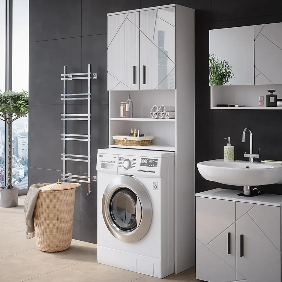 Vicco Armoire pour machine à laver Blanc Haute brillance 64x190.5cm* Meuble Wc