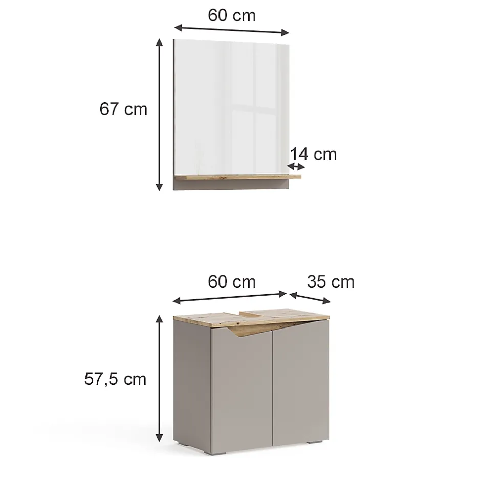 Vicco Combinaison de meubles de salle de bain Grège 2 pièces* Ensemble Meuble De Salle De Bains