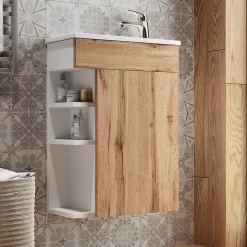 Vicco Ensemble de meubles de salle de bain Chêne de force doré 2 parties, avec lavabo* Lave-Mains