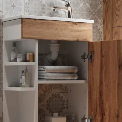 Vicco Ensemble de meubles de salle de bain Chêne de force doré 2 parties, avec lavabo* Lave-Mains