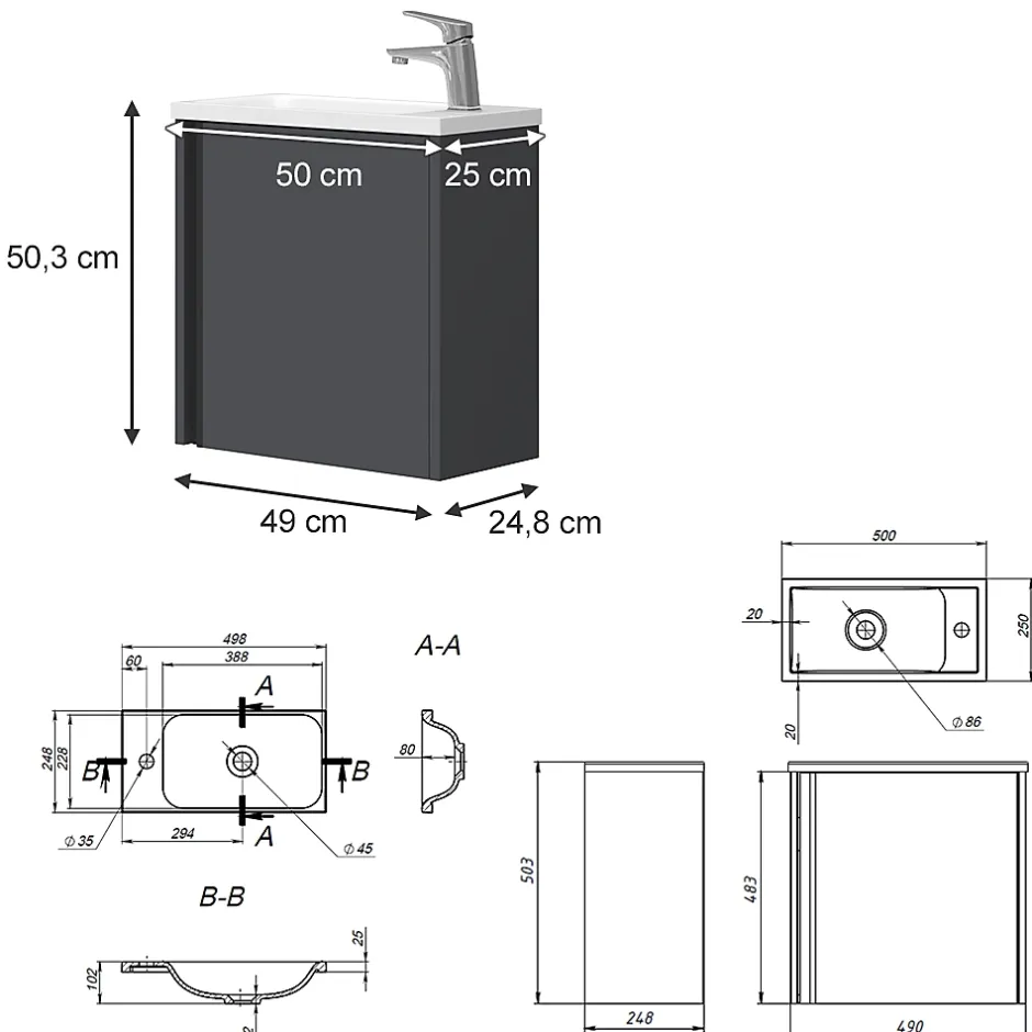 Vicco Ensemble de meubles de salle de bain Anthracite 2 parties* Lave-Mains