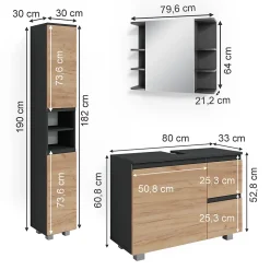 Vicco Ensemble de meubles de salle de bain Gris 3 parties