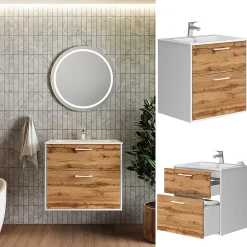Vicco Ensemble de meubles de salle de bains Chêne blanc/force de lor 61x61.5cm avec lavabo* Lave-Mains
