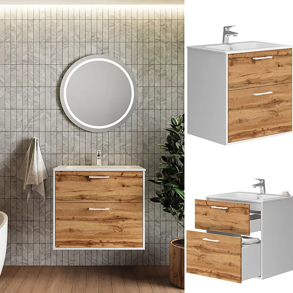 Vicco Ensemble de meubles de salle de bains Chêne blanc/force de lor 61x61.5cm avec lavabo* Lave-Mains
