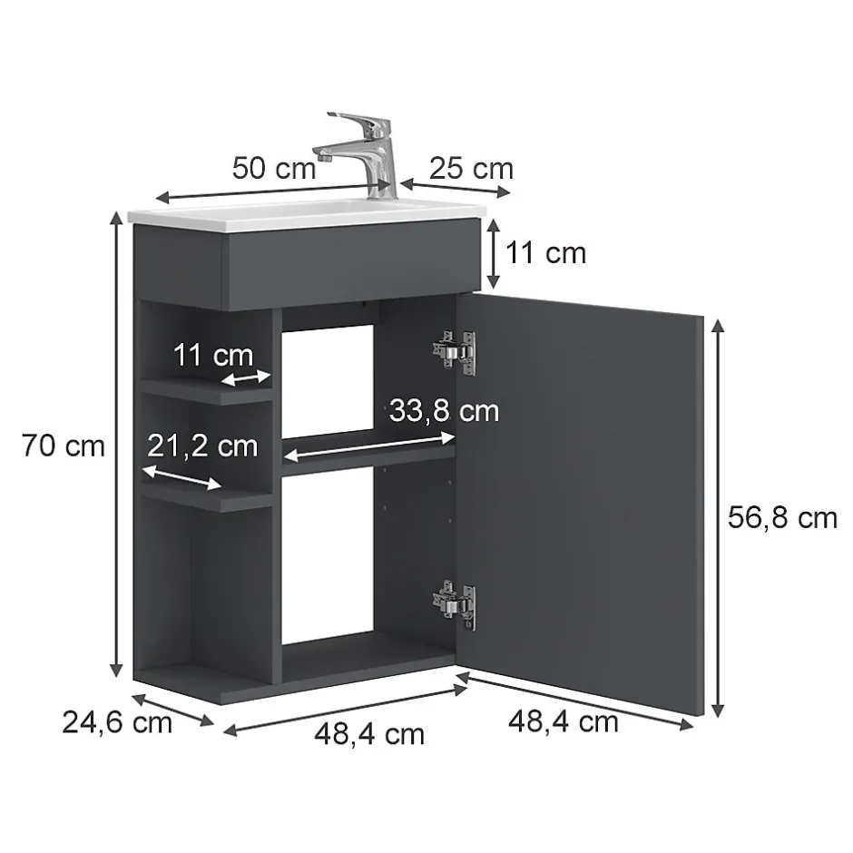 Vicco Ensemble de meubles de salle de bain Anthracite 2 parties, avec lavabo