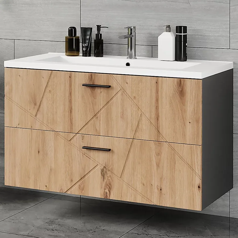 Vicco Ensemble de meubles de salle de bains Anthracite/Artisan 2 pièces
