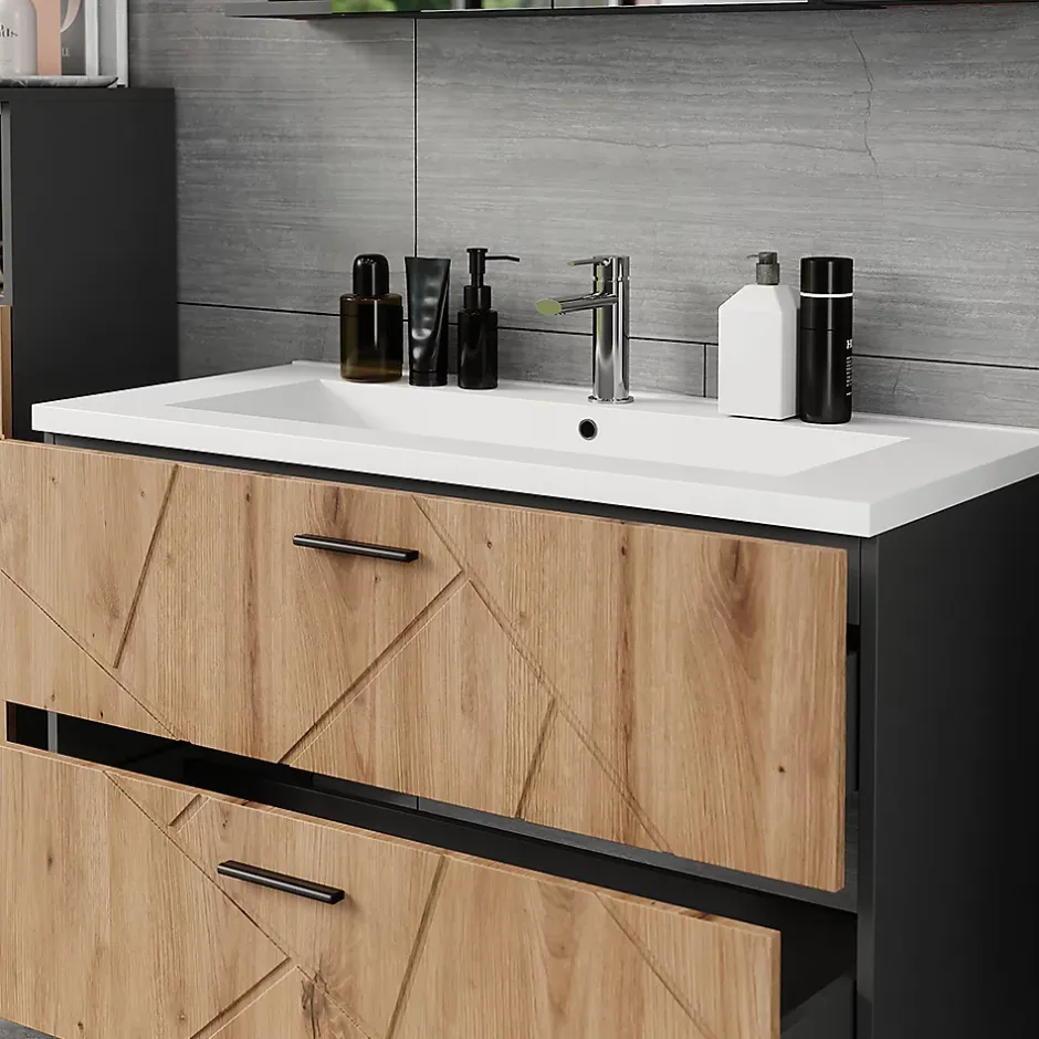 Vicco Ensemble de meubles de salle de bains Anthracite/Artisan 2 pièces