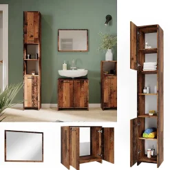 Vicco Ensemble de meubles de salle de bain Chêne rustique 3 pièces, avec armoire haute* Ensemble Meuble De Salle De Bains