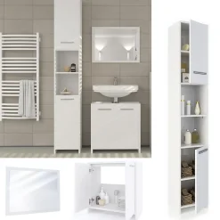 Vicco Ensemble de meubles de salle de bain Blanc 3 pièces, avec armoire haute