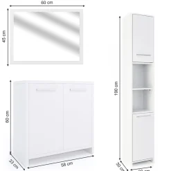 Vicco Ensemble de meubles de salle de bain Blanc 3 pièces, avec armoire haute