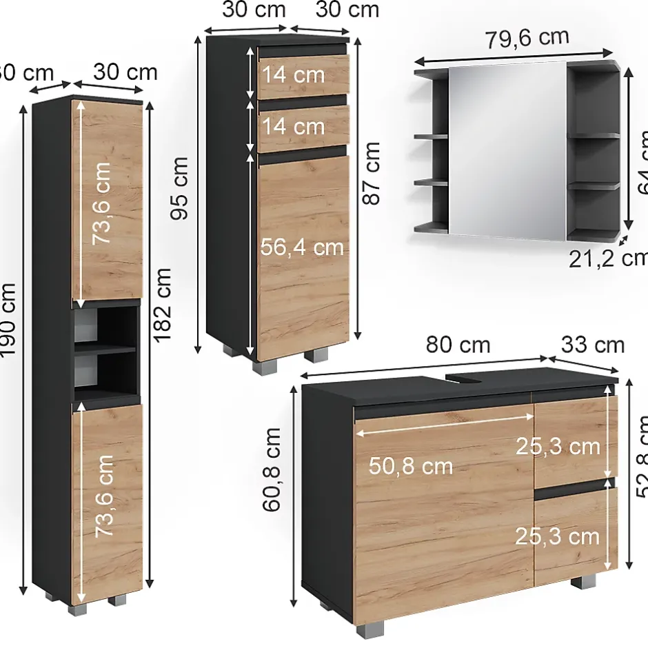 Vicco Ensemble de meubles de salle de bain Gris 4 parties