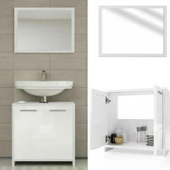Vicco Ensemble de meubles de salle de bain Blanc Haute brillance 2 parties