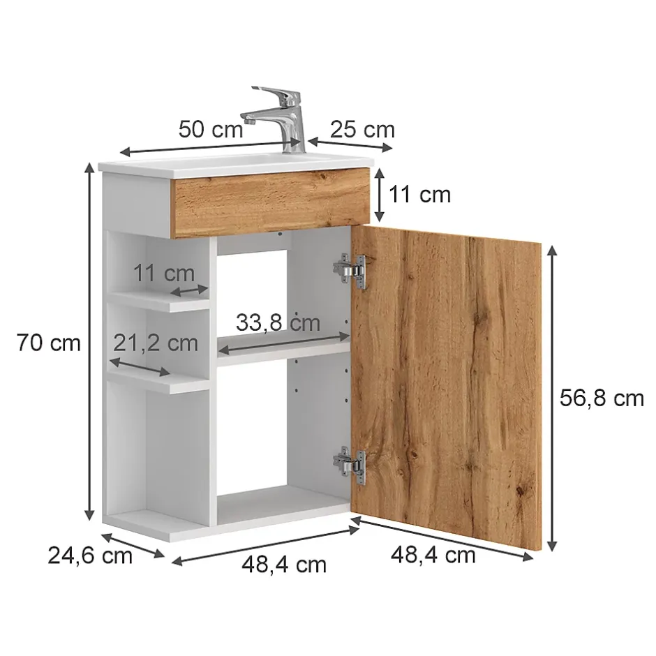 Vicco Ensemble de meubles de salle de bain Chêne de force doré 2 parties, avec lavabo* Lave-Mains