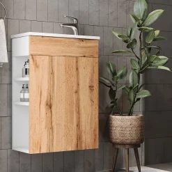 Vicco Ensemble de meubles de salle de bain Chêne de force doré 2 parties, avec lavabo* Lave-Mains