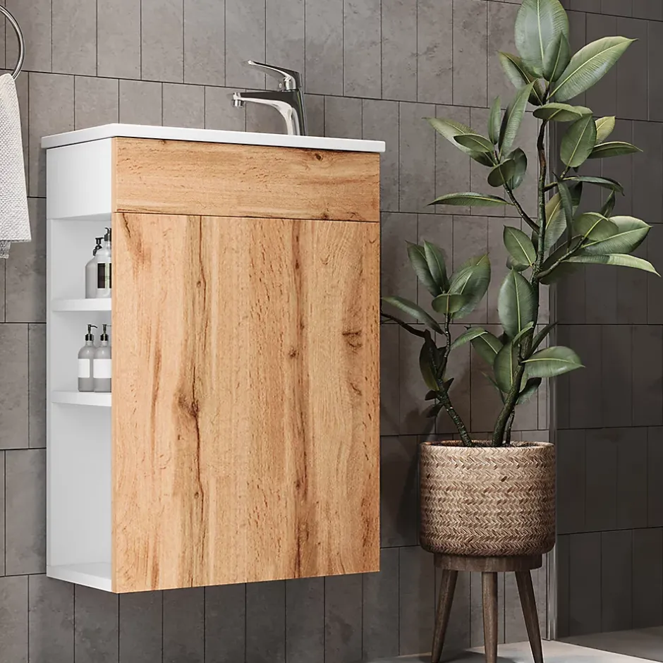 Vicco Ensemble de meubles de salle de bain Chêne de force doré 2 parties, avec lavabo* Lave-Mains