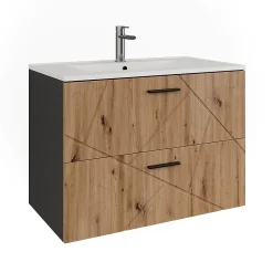 Vicco Ensemble de meubles de salle de bains Anthracite/Artisan 2 pièces