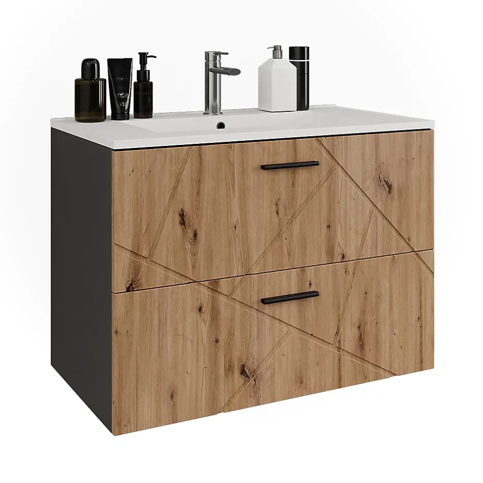 Vicco Ensemble de meubles de salle de bains Anthracite/Artisan 2 pièces