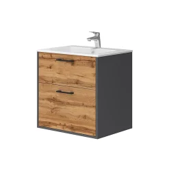 Vicco Ensemble de meubles de salle de bains Anthracite/chêne doré 61x61.5cm avec lavabo