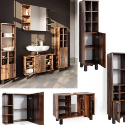 Vicco Ensemble de meubles de salle de bain Chêne rustique 4 pièces, avec armoire haute* Ensemble Meuble De Salle De Bains
