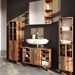 Vicco Ensemble de meubles de salle de bain Chêne rustique 4 pièces, avec armoire haute* Ensemble Meuble De Salle De Bains