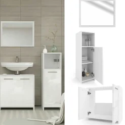 Vicco Ensemble de meubles de salle de bain Blanc Haute brillance 3 parties* Ensemble Meuble De Salle De Bains