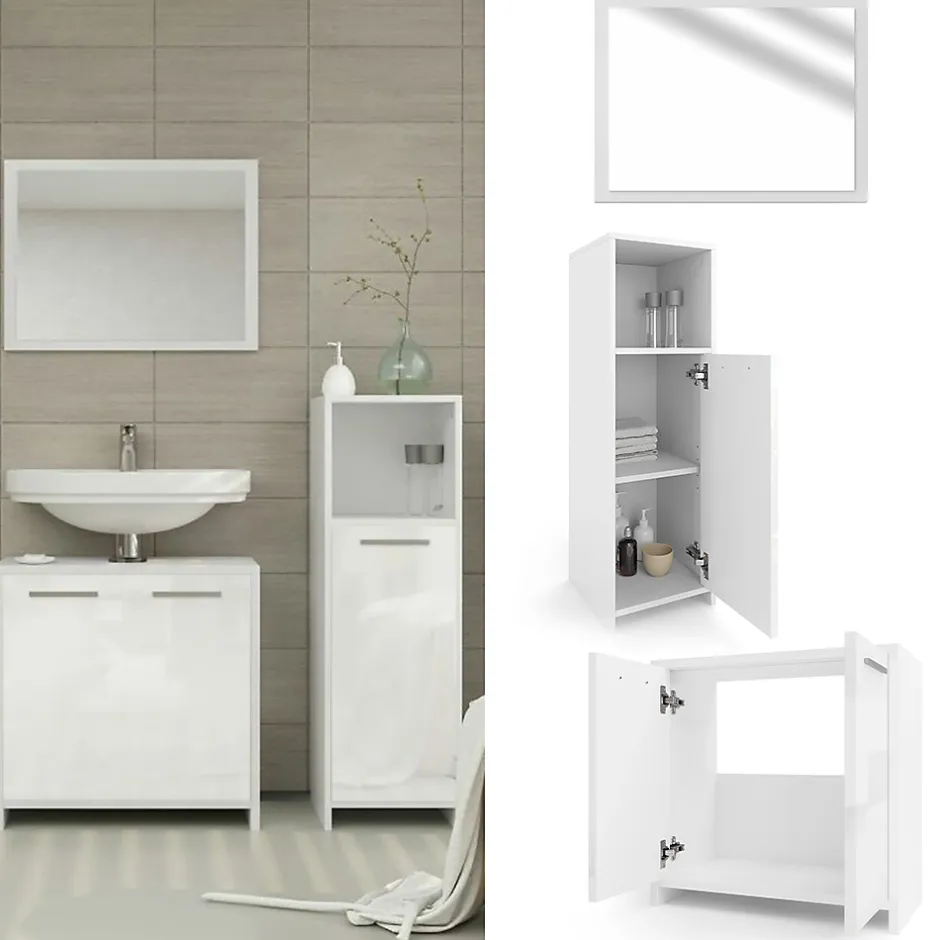 Vicco Ensemble de meubles de salle de bain Blanc Haute brillance 3 parties* Ensemble Meuble De Salle De Bains