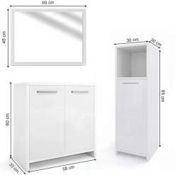 Vicco Ensemble de meubles de salle de bain Blanc Haute brillance 3 parties* Ensemble Meuble De Salle De Bains