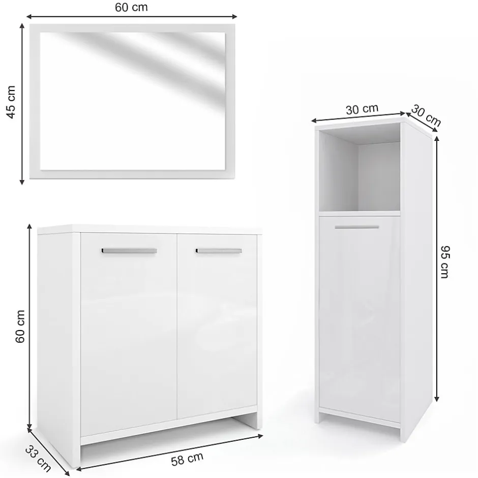 Vicco Ensemble de meubles de salle de bain Blanc Haute brillance 3 parties* Ensemble Meuble De Salle De Bains