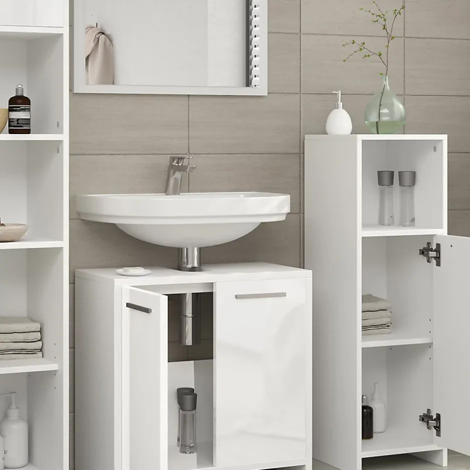Vicco Ensemble de meubles de salle de bain Blanc Haute brillance 3 parties* Ensemble Meuble De Salle De Bains