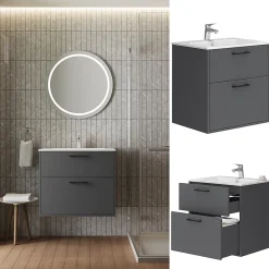 Vicco Ensemble de meubles de salle de bains Anthracite 61x61.5cm avec lavabo