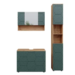 Vicco Ensemble meubles bain Vert/force de lor Chêne 3 pièces, avec armoire de toilette 80 cm