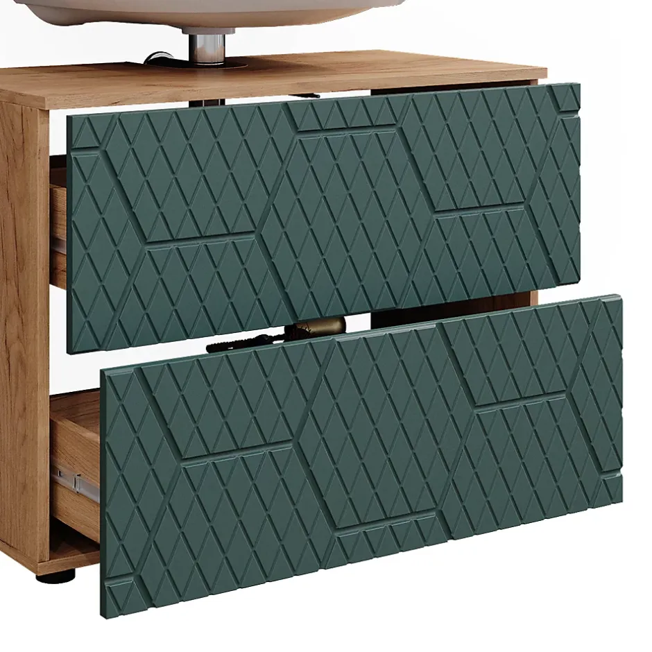 Vicco Ensemble meubles bain Vert/force de lor Chêne 3 pièces, avec armoire de toilette 80 cm