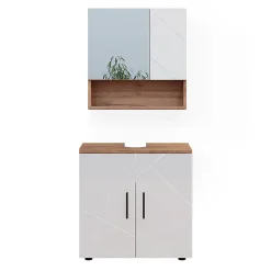 Vicco Ensemble meubles bain Blanc brillant/Chêne doré 2 pièces, armoire basse 60 cm
