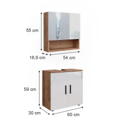 Vicco Ensemble meubles bain Blanc brillant/Chêne doré 2 pièces, armoire basse 60 cm