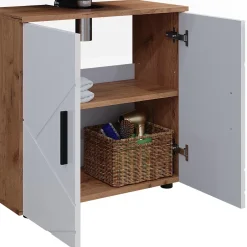 Vicco Ensemble meubles bain Blanc brillant/Chêne doré 2 pièces, armoire basse 60 cm