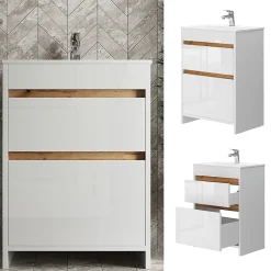 Vicco Ensemble meubles bain Blanc 2 pièces, armoire basse 60 cm* Lave-Mains