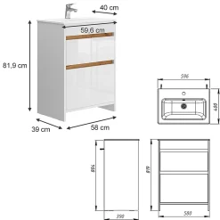 Vicco Ensemble meubles bain Blanc 2 pièces, armoire basse 60 cm* Lave-Mains