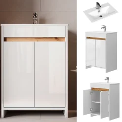 Vicco Ensemble meubles bain Blanc 2 pièces, armoire basse 60 cm* Lave-Mains