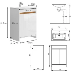 Vicco Ensemble meubles bain Blanc 2 pièces, armoire basse 60 cm* Lave-Mains
