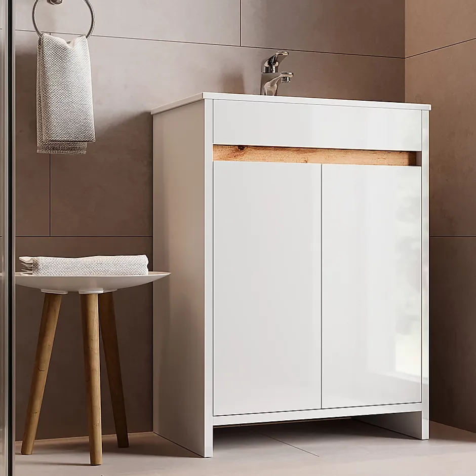 Vicco Ensemble meubles bain Blanc 2 pièces, armoire basse 60 cm* Lave-Mains