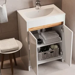 Vicco Ensemble meubles bain Blanc 2 pièces, armoire basse 60 cm* Lave-Mains