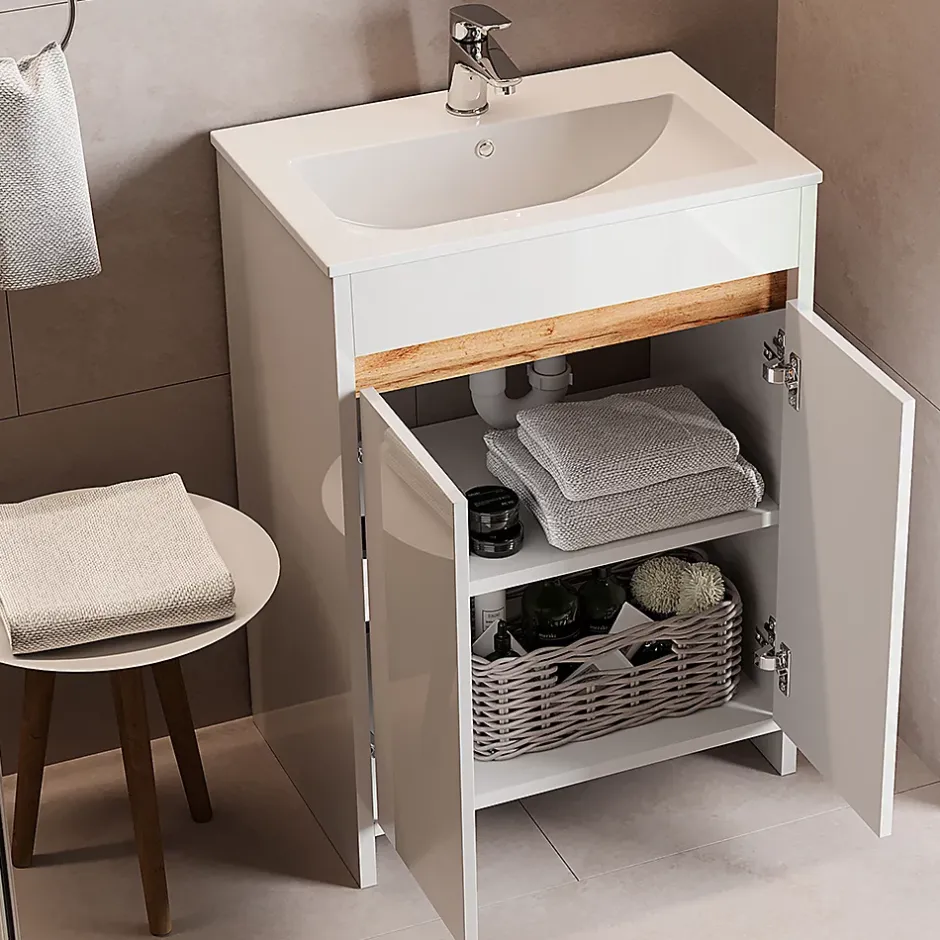 Vicco Ensemble meubles bain Blanc 2 pièces, armoire basse 60 cm* Lave-Mains