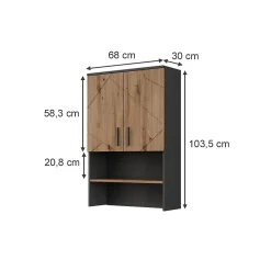 Vicco Meuble bain Anthracite/Artisan 68x103.5cm avec 2 portes* Meuble Wc