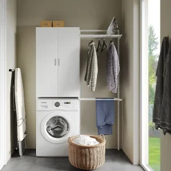 Vicco Meuble de machine à laver Blanc 64x190cm avec 2 portes longues* Meuble Wc