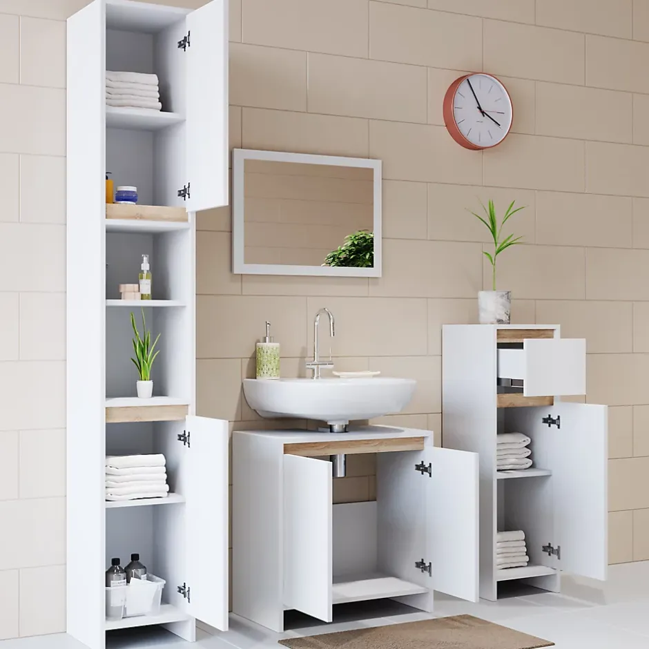 Vicco Meuble de rangement de salle de bain Blanc/Sonoma 30x190cm* Colonne De Salle De Bains